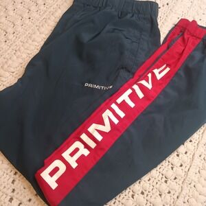 Primitive Skateboarding Nylon Track Pants Navy Red Tapered Joggers L Swooshy Y2K
